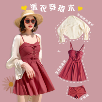 Harness Swimsuit Girls one-piece dress Sexy small breasts for conserved conservative sunscreen Long sleeves Hood Cardiothic Swimsuit Spa