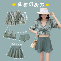 Hot spring swimsuit women split skirt with blouse sexy steel tray gathering bikini Sanya resort swimsuit Korea