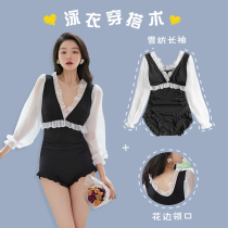 Black One-piece Swimsuit Womens Summer Conservative Veil Sunscreen Long Sleeves Slim to swim with South Korea Ins Wind
