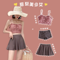 Swimsuit Female split Three sets 2021 new conservative little Cute Day Ensemble Small Chest Bubble Spa Swimsuit