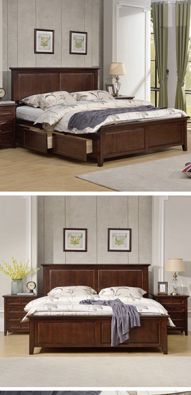 annettehouse美式乡村纯实木双人床全水曲柳带抽屉带储藏抽屉床