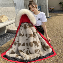 Pike female ins winter 2022 new mid-length removable fox fur liner young fur coat cotton coat