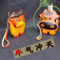 Zodiac ox children gift leather cartoon coin purse leather key chain card bag childrens small satchel female