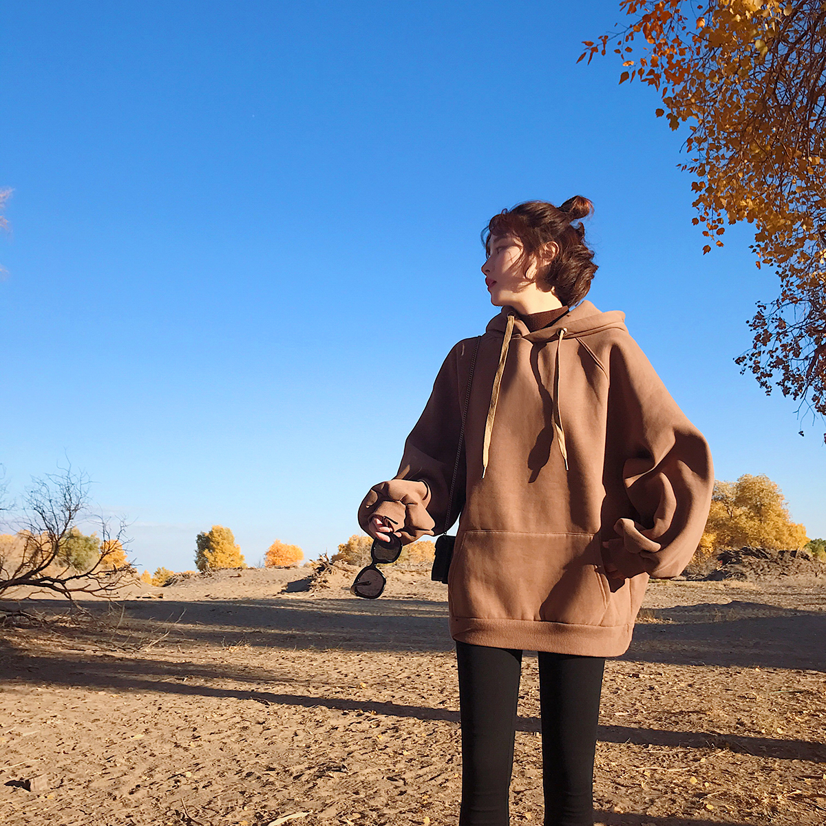 2017秋冬新款韩版潮学生 百搭宽松bf风连帽加绒套头卫衣女ulzzang_7折