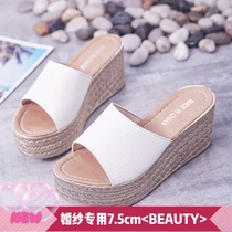 Wedding high heels medium heels wedding shoes main yarn pregnant women can wear thick heels fat feet wide wedding artifact slippers wedding photo height