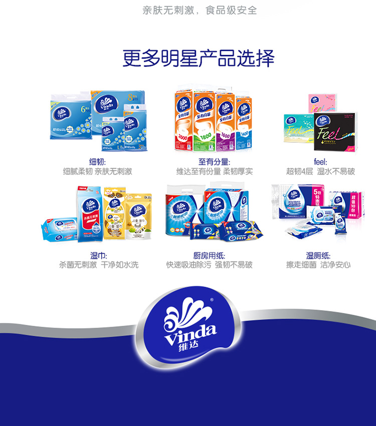 亲肤无刺激,食品级安全更多明星产品选择eee包函=细韧:至有分量feel细腻柔韧亲肤无刺激维达至有份量柔韧厚实超韧4层温水不易破昌愿a②Ao厨房用纸湿厕纸杀菌无刺激干净如水洗快速吸油除污强韧不易破擦走细菌洁净安心Vinda-推好价 | 品质生活 精选好价