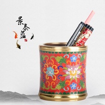 Beijing copper tyre thick tire pinch enamel Jingtai blue pen holder Practical gift China Wind abroad to send old foreign gifts