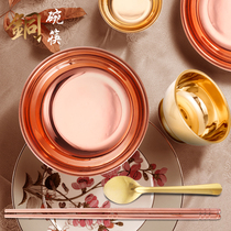 Copper bowl copper chopsticks copper spoon handmade thickened brass copper household eating tableware three sets Korea