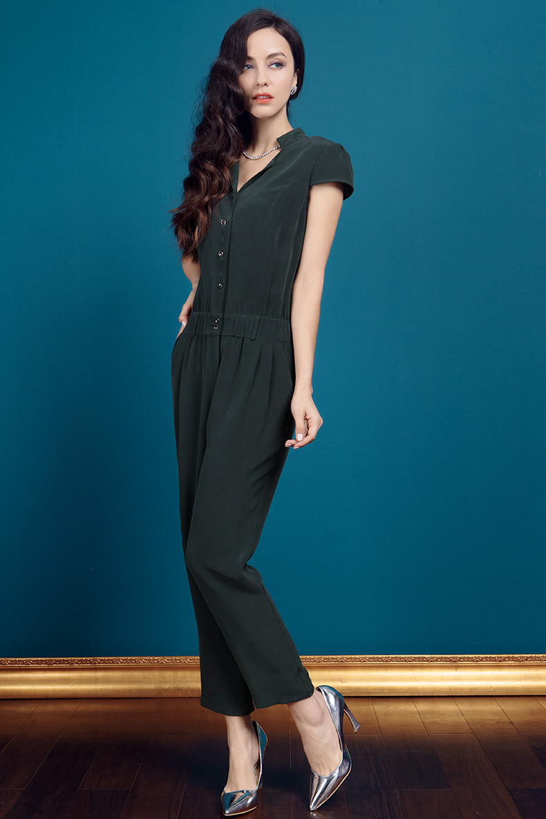 重磅真丝h连体裤女裤 帅气欧版纯色丝绸长裤桑蚕丝连衣裤k158