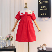 Childrens clothing Summer Girl short sleeve dress baby girl shirt dress cute red cherry skirt foreign princess dress