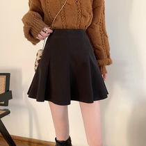 Hairy Hairy Skirt Spring and Autumn Winter Small A-character Umbrella Dress High-waist Small Black Small Japanese System
