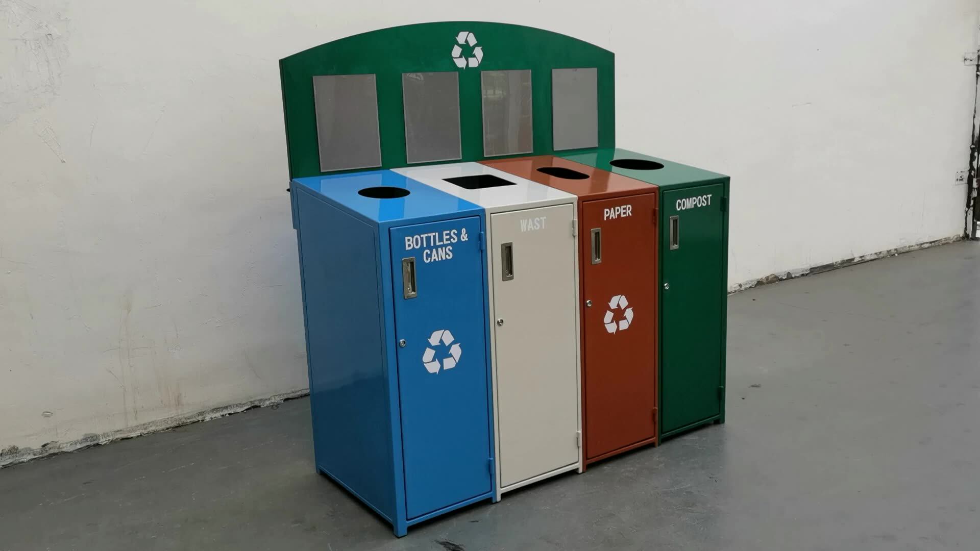 outdoor mild steel recycling trash can/trash bin three