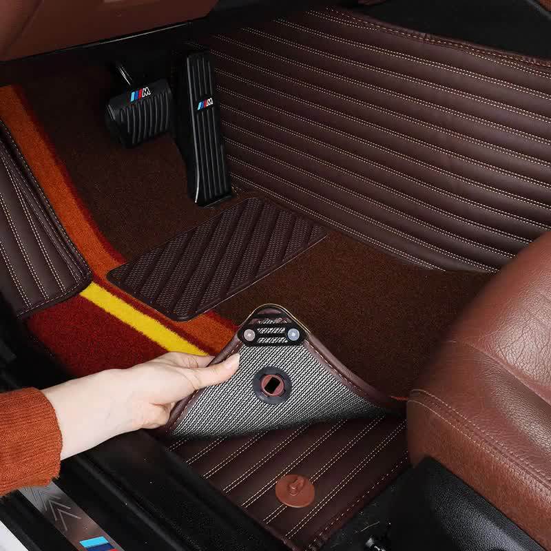 包邮代发288元彩条双层地毯大全包围汽车脚垫 皮革专车专用定作做