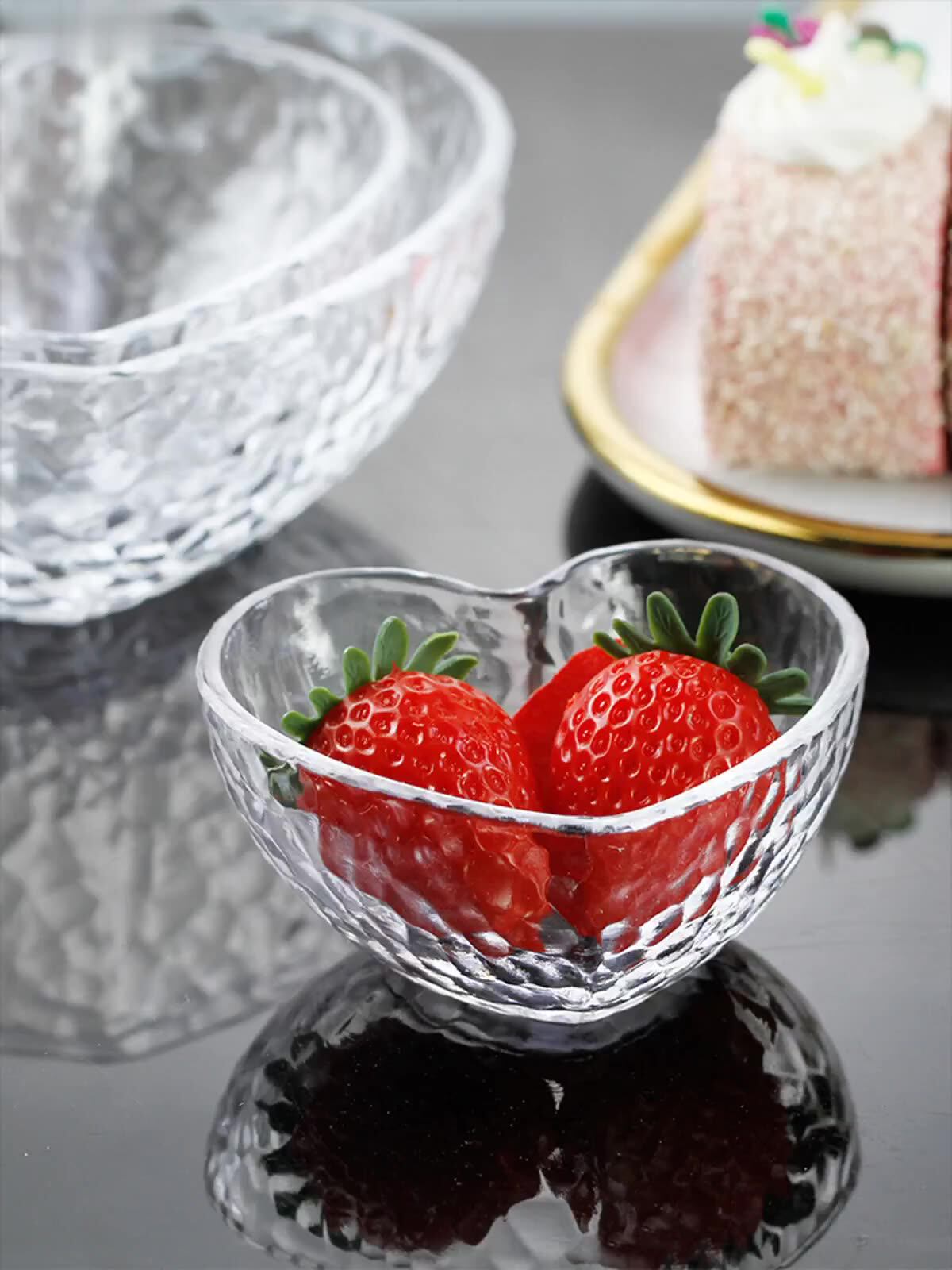 创意爱心锤纹金边玻璃碗爱心杯水果甜品碗燕窝碗网红早餐碗