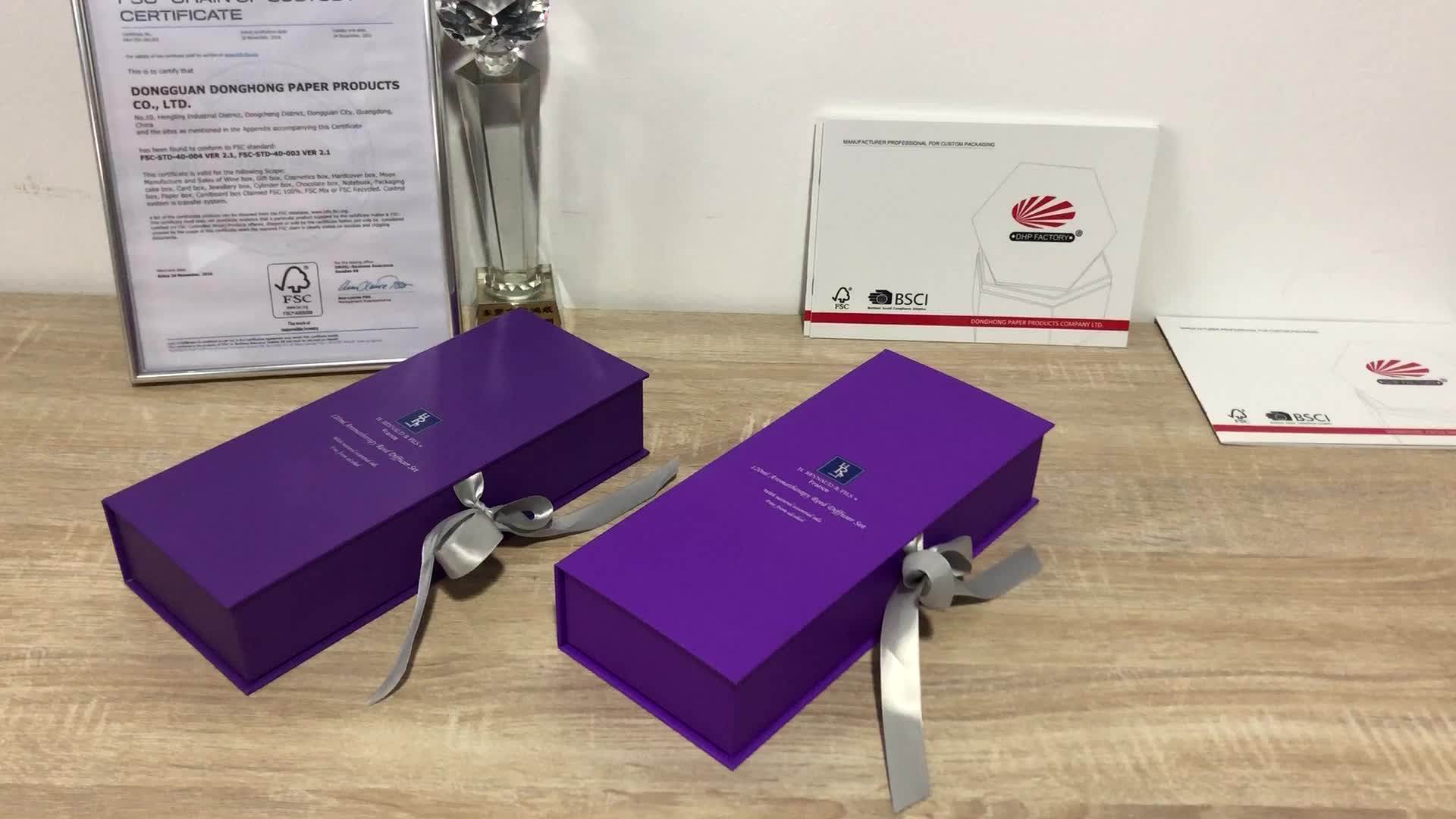 custom white rigid cardboard packaging ribbon closure luxury