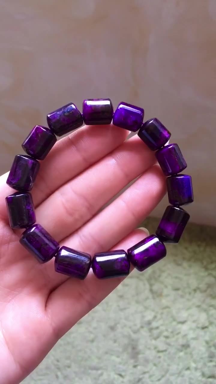 天然南非老料舒俱来皇家紫冰润圆珠手链舒俱徕原石原料批发