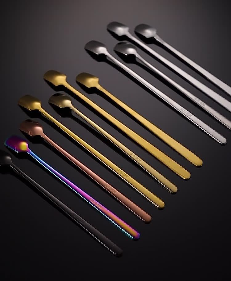 跨境酒吧调酒勺加厚304不锈钢咖啡勺长柄搅拌勺镀金奶茶调羹日式