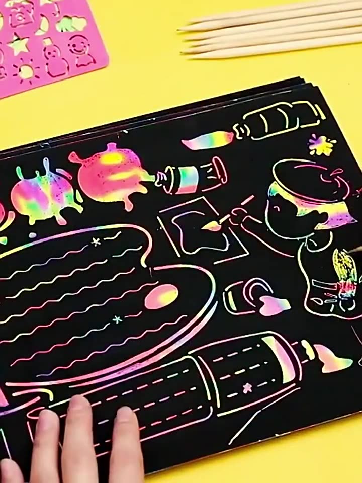 刮画纸儿童炫彩张涂鸦a4刮刮画本diy制作彩沙沙画-阿里巴巴