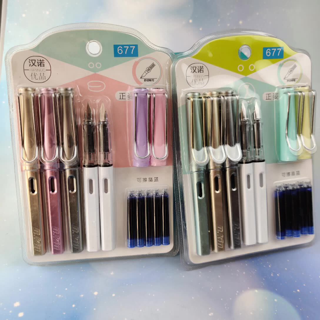 批发汉诺套装钢笔677墨囊钢笔吸卡5支装大尖换囊学生正姿文具奖品