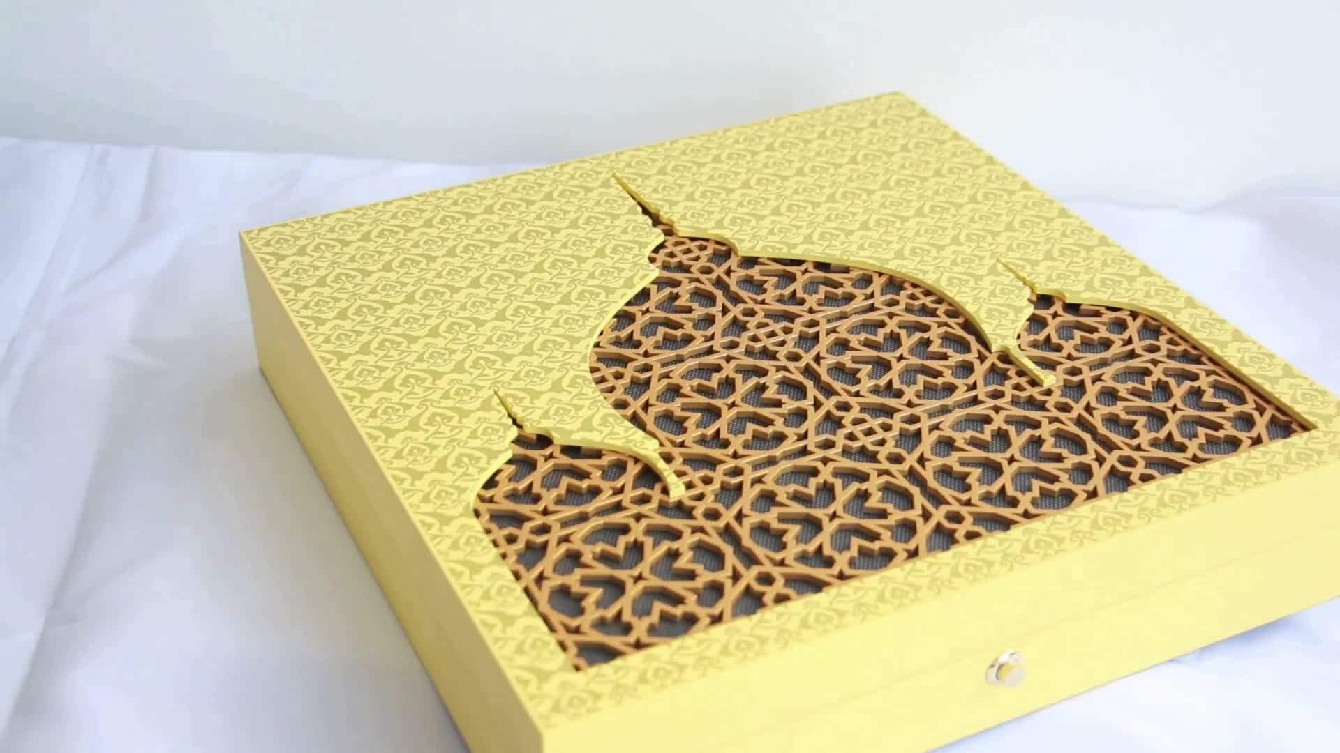 custom hollow design luxury yellow arabic wood perfume box