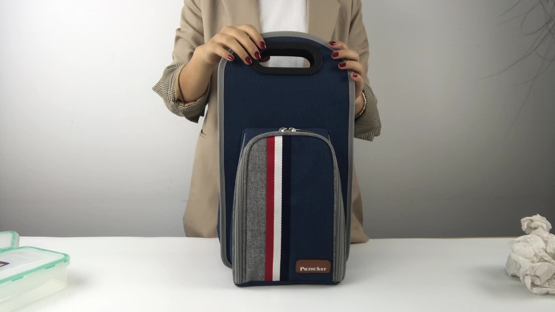 两个葡萄酒冷却器袋peva绝缘手提袋用于酒瓶