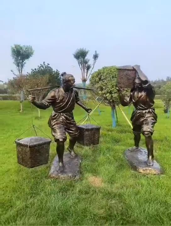 仿铜人物雕塑户外景观商业街民俗文化铸铜农耕小品玻璃钢人物雕塑