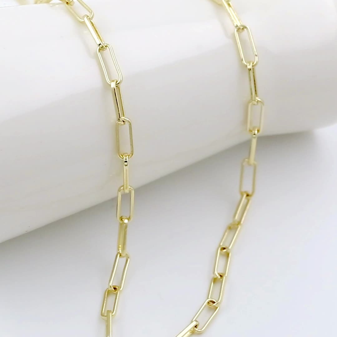 gold chain,golden chain women fashion flat paper clip chain necklace 14k gold chain