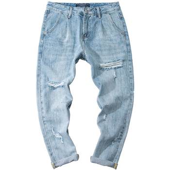 Pants ຜູ້ຊາຍພາກຮຽນ spring ແລະດູໃບໄມ້ລົ່ນ jeans ຜູ້ຊາຍ ripped ຜູ້ຊາຍຂອງຜູ້ຊາຍວ່າງຊື່ workwear ເກົ້າຈຸດ trendy ຍີ່ຫໍ້ຜູ້ຊາຍ summer
