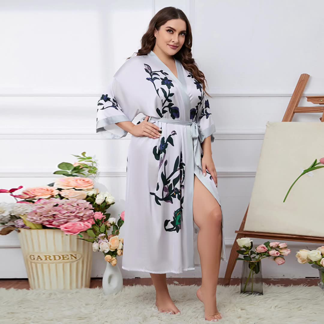 大码睡衣耀婷新款缎面睡衣女夏轻奢冰丝绸凉感睡袍浴袍家居服2669