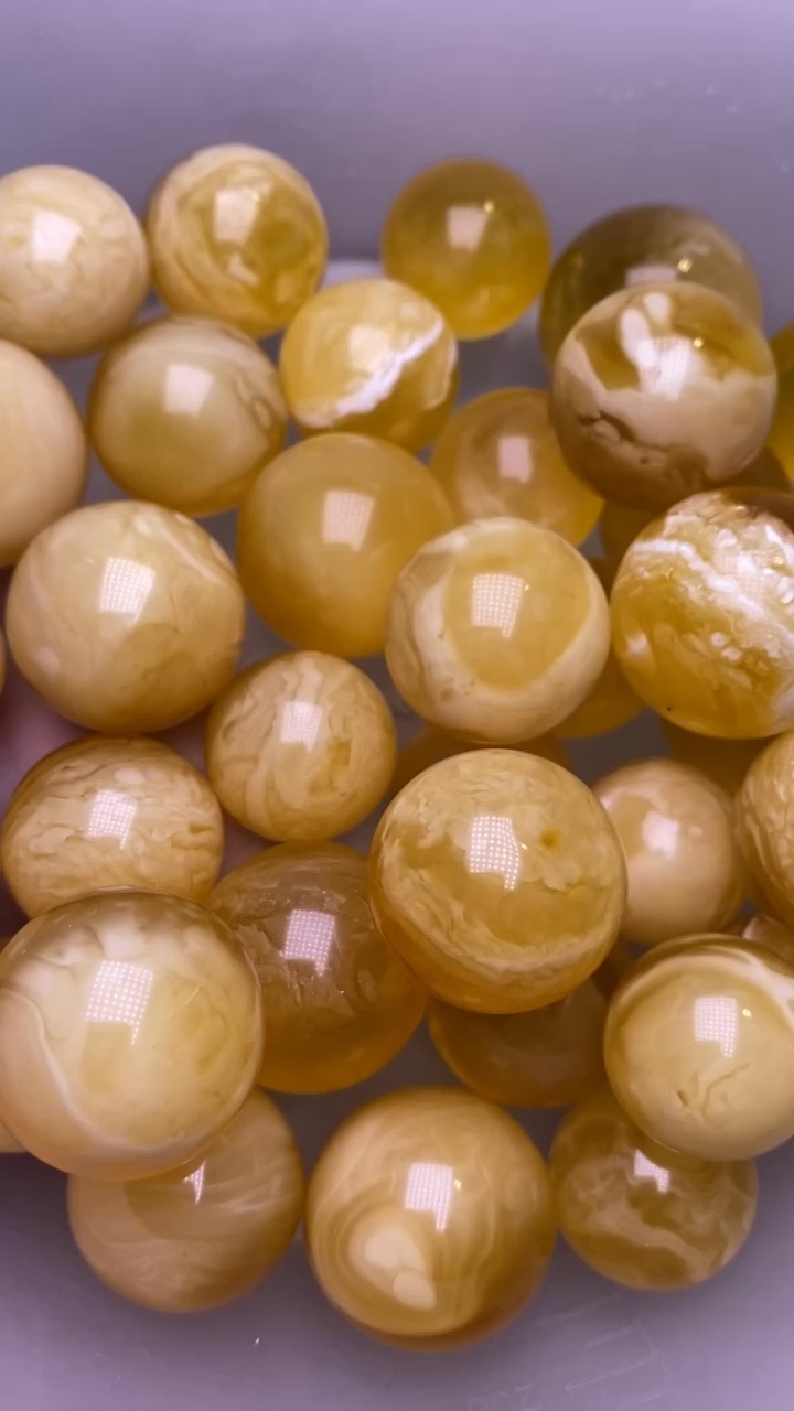 纯天然蜜蜡 俄料白花蜡 圆珠 蜡质浓郁 纹理清晰 尺寸18-26