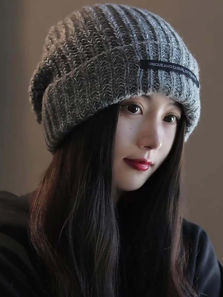 帽子女日本秋冬针织帽学生毛线帽百搭显脸小保暖堆堆网红出游冷帽