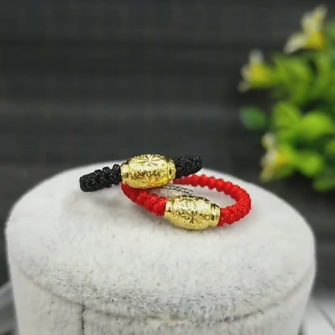手工红绳编织转运珠戒指铜镀金抖音直播引流情侣对戒指环货源批发