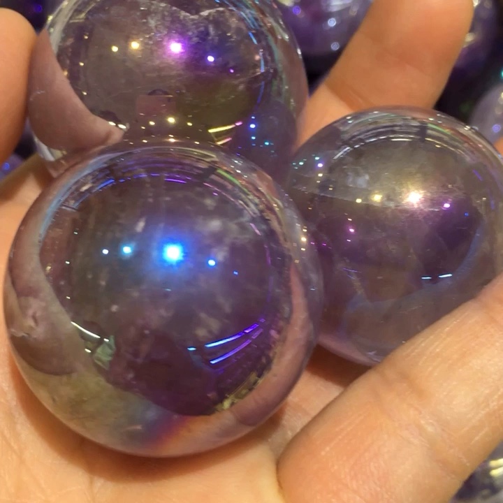 wholesale electroplated purple crystal sphere angel aura