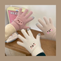 * jelly bubble * Korea ins winter cute warm girl warm gloves touch screen five fingers White