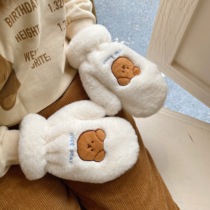 Original cute girl winter thick warm long hair bear gloves