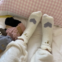 (Take Two pairs) autumn and winter cute sleep socks coral velvet rabbit hair socks female indoor home socks