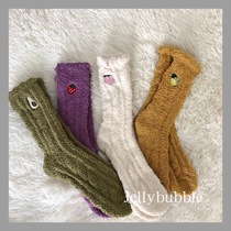 * jelly bubble * Korea ins winter warm coral cashmere avocado socks cute home socks