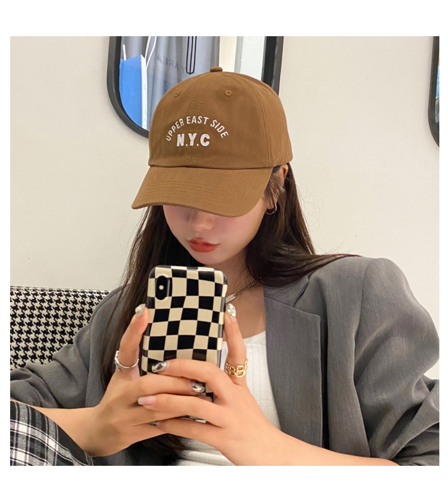 ins韩版潮牌nyc字母软顶棒球帽女春夏天百搭遮阳弯檐鸭舌帽显脸小