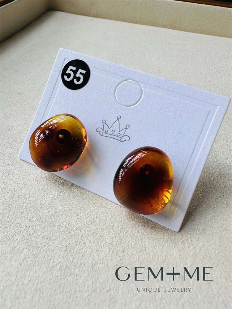 朝暮之悦天然花珀蜜蜡银耳钉系列欧洲波罗的海GEM+ME精致独特百搭