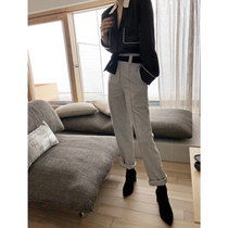 SOTHEA autumn and winter new temperament simple velvet belt wool mid-rise straight wide-leg casual pants