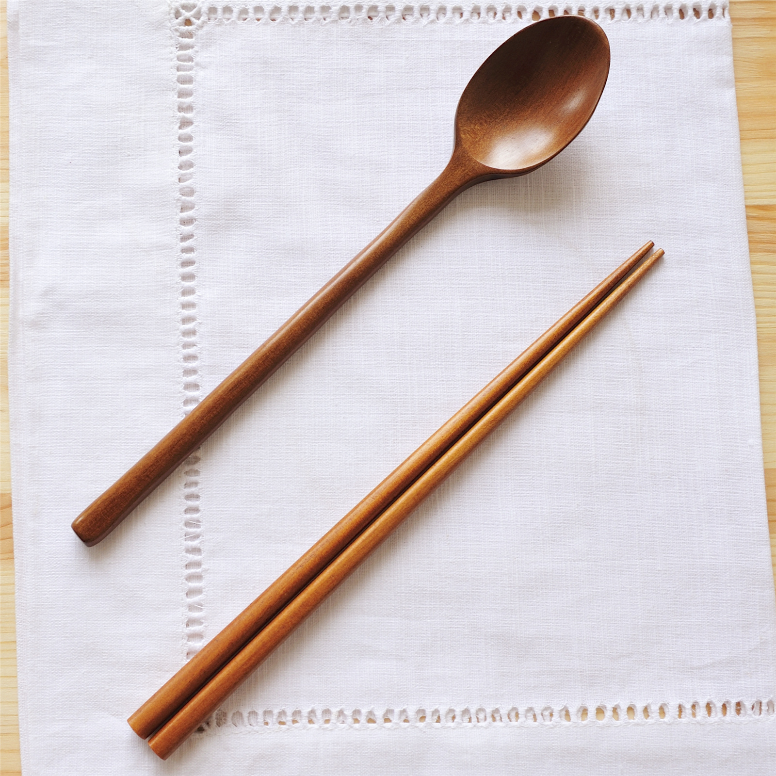 若素生活日式便携家庭用原实木制尖头筷子长柄调羹汤匙勺子套装