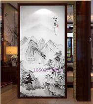 Silk porch partition screen double-layer toughened glue clip painting splashing ink art glass Chinese ink painting ancient landscape
