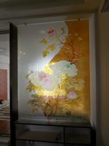 Customized tempered Chinese carving art glass TV background wall decoration screen partition Xuanclose Peony half cover