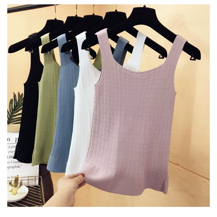 Vest dệt kim lụa băng dệt kim đáy sling áo vest không tay của phụ nữ ulzzang áo vest nhỏ cho mặc bên trong và bên ngoài - Áo ba lỗ