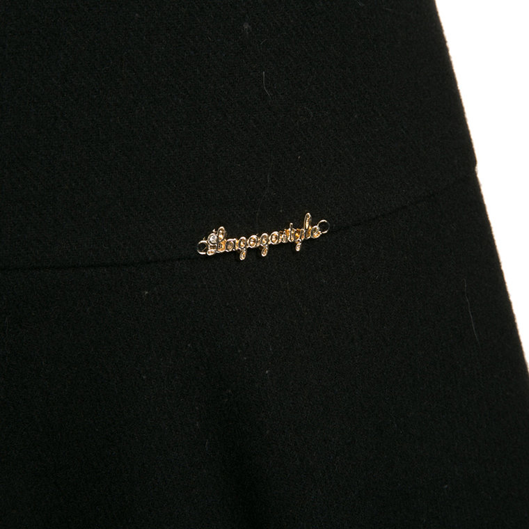 Lagogo/拉谷谷2015冬季新款纯色显瘦修身黑色伞群短裙EDP853B726