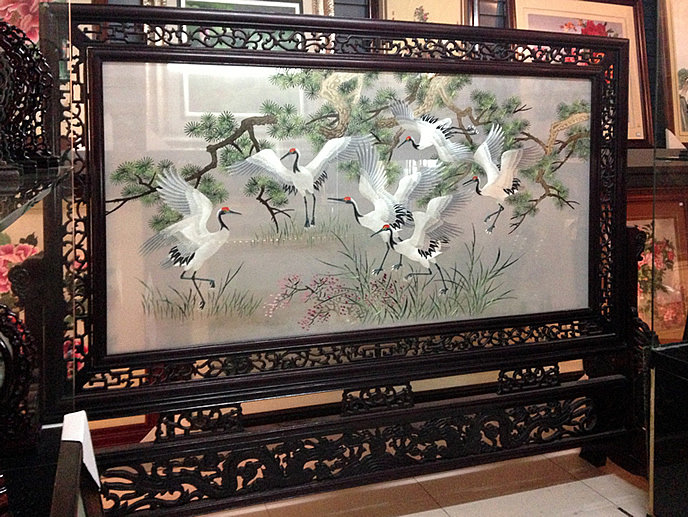 鹤舞飞翔 湘绣正宗双面绣大幅座屏 鹤 大型屏风刺绣 纯手工刺绣