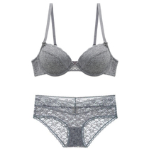 French girl sexy lace bra set deep V simple solid color comfortable large size new thin underwear