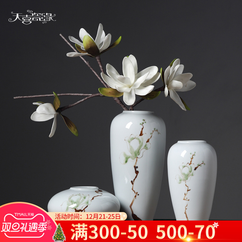 Modern new Chinese style ceramic vase furnishing articles sitting room TV cabinet table flower vase creative decorative dried flowers