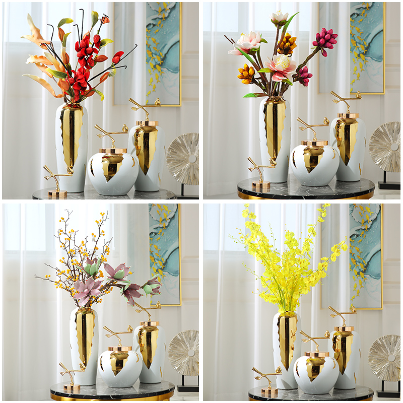 Modern light key-2 luxury home decoration ceramic vase furnishing articles sitting room of new Chinese style household dried flower arranging flowers, table decoration