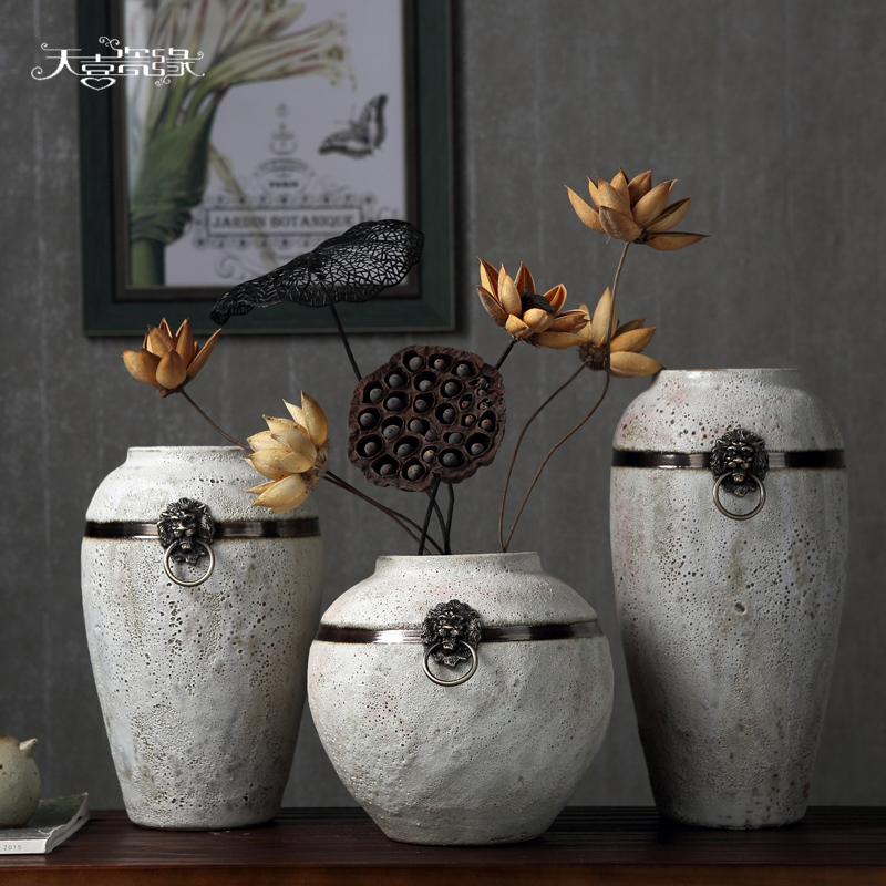 Sitting room of I and contracted dry ceramic vase household Japanese literary small pure and fresh and coarse pottery flower arranging machine accessories